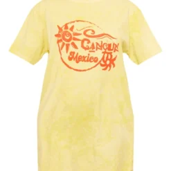 Robe T-shirt Moutarde Effet Javélisé à Slogan Imprimé Cancun -Jolie Vêtue Soldes Magasin 293111979dd9c218eb0036cfd477e4ab10162fc8 cne8945 5