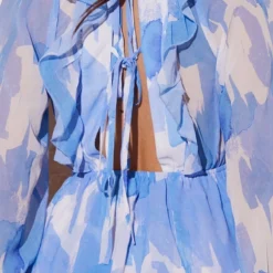 Robe Droite En Mousseline De Soie Bleu Ciel Imprimé Abstrait à Dos Noué -Jolie Vêtue Soldes Magasin 29c03c5f6f4635fb575fc5b9187e6eaad03c791a cmz4679 5