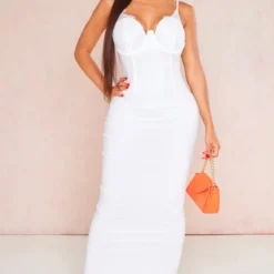 Shape Robe Longue Tissée Blanche à Bonnets En Dentelle