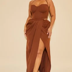Plus Robe Longue Froncée Chocolat Deluxe à Détail Corset -Jolie Vêtue Soldes Magasin 29f795ab4b1ce6fbdd46ef5801415f4ed5d860be cmu5484 4