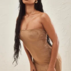 Robe Bustier Moulante Camel En Suédine