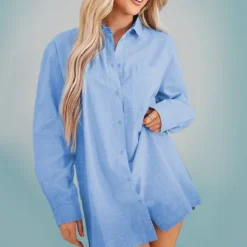 Robe Chemise Oversize Effet Lin Bleu Clair -Jolie Vêtue Soldes Magasin 2a31ca44ad1b59ac957547c2bc519d2fadfd9d71 cnd6438 3
