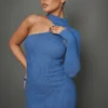 Robe Asymétrique En Maille Côtelée Bleue à Deux Tons -Jolie Vêtue Soldes Magasin 2a6b6a13f779d623ee606ea69987e976ffceaeff cna9545 1