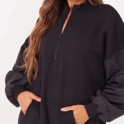 Robe Sweat Noire Oversize à Manches En Nylon Contrastantes -Jolie Vêtue Soldes Magasin 2b07320a2fcadca4e58a529e094f56441989f1d2 cnb1089 4