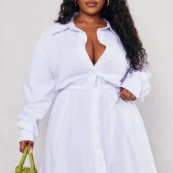 Plus Robe Chemise Blanche à Boutons Et Taille Froncée