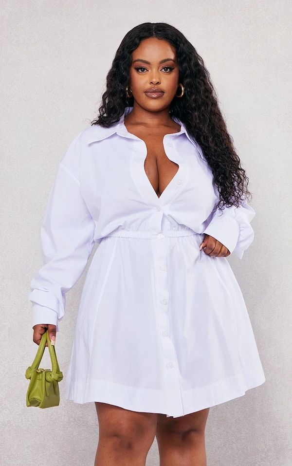 Plus Robe Chemise Blanche à Boutons Et Taille Froncée 3 Plus Robe Chemise Blanche à Boutons Et Taille Froncée