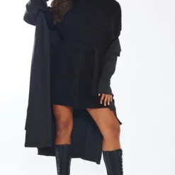 Robe Pull En Maille Tricot Gaufrée Noir Profond -Jolie Vêtue Soldes Magasin 2b84627c0a11f1f37f03b10b21f402fc586bdf08 cnc0456 3