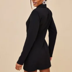 Robe Blazer Tissée Noire à Double Boutonnière Et Boutons Strassés -Jolie Vêtue Soldes Magasin 2bc1183cb21354c9874eaf5391de07cdb5c899a3 cnc2988 2