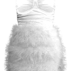 Robe Moulante Satinée Blanche à Bonnets Et Jupe En Plumes -Jolie Vêtue Soldes Magasin 2be3651eff61e8da6af8e9cc51f8e5f41a52c6bf cnc3005 5