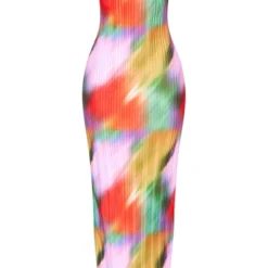 Petite Robe Longue Plissée Imprimé Multicolore à Col Bénitier -Jolie Vêtue Soldes Magasin 2c4da747077f352880da22f86c61abd2844638b5 cne8201 5