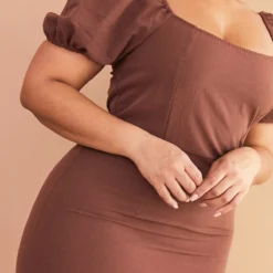 Plus Robe Mi-longue Chocolat à Manche Bouffantes -Jolie Vêtue Soldes Magasin 2c52aa452dc1dcfbbaab3fa107caffcf920039b7 cmw2860 5