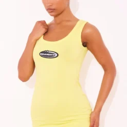 Robe Moulante Jaune Citron à Badge Slogan -Jolie Vêtue Soldes Magasin 2c8b82542bc9e151bdea8369dab7d71d4491e4d7 cne6550 3