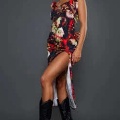 Robe Fendue Longue Rouge Fleuri Abstrait à Bretelles Nouées -Jolie Vêtue Soldes Magasin 2c96509c08776e9f5da6b84b4822363fea2f7e0b cnc8289 3