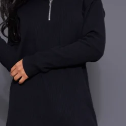 Robe Pull Oversize Côtelée Noire à Col Haut Et Demi-zip -Jolie Vêtue Soldes Magasin 2d0ddba141d24a73d11786eb45d8f6c2d969c5e6 cnc2873 4