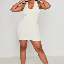 Shape Robe Moulante Crème En Maille Côtelée Contrastante à Dos Nu -Jolie Vêtue Soldes Magasin 2d13121035b7512219c22891f3438d54f3cf13ee cne0555 3