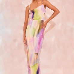 Tall Robe Longue Plissée Violette à Imprimé Aquarelle Et Bretelles