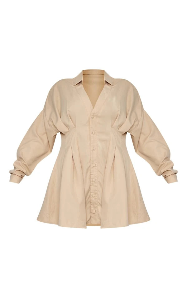 Plus Robe Chemise Oversize En Maille Tissée Beige à Détail Plissé Et Boutons 7 Plus Robe Chemise Oversize En Maille Tissée Beige à Détail Plissé Et Boutons – Image 5