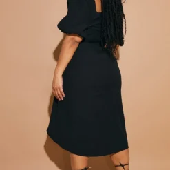 Plus Robe Mi-longue Fendue Noire à Côtés Froncés Et Manches Bouffantes 8 Plus Robe Mi-longue Fendue Noire à Côtés Froncés Et Manches Bouffantes -Jolie Vêtue Soldes Magasin 2d63c0ec101ebd43261896b5404b36c106cdd742 cmw4077 3