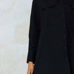 Robe Chemise Noire Mi-longue à Poches Et Ourlet Tombant -Jolie Vêtue Soldes Magasin 2d719155e1f194f75c00605fd7387f2b50893e6b cmt6143 5