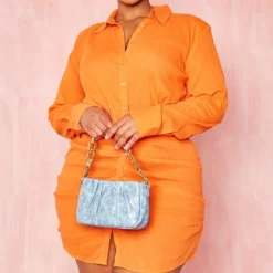Plus Robe Chemise Légère Orange Texturée à Fronces -Jolie Vêtue Soldes Magasin 2d7ca4adcf4dea427e5e6f56ae9f72dce9255785 cmz6432 4
