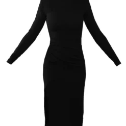 Robe Mi-longue Crêpée Noire à Col Montant Et Manches Fendues -Jolie Vêtue Soldes Magasin 2d827ffc18854290b2b46a0f7ca600961ca5eee3 cnc7633 5