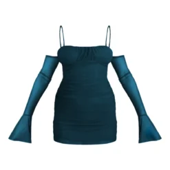 Robe Moulante En Mesh Bleu Sarcelle à Manches Flare Et épaules Dénudées -Jolie Vêtue Soldes Magasin 2d8c34ee39d828ddcf7d6ac7264a14fbc987d772 cnc2243 5
