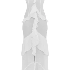 Tall Robe Longue Texturée Crème à Volants -Jolie Vêtue Soldes Magasin 2d96b910f4e468459b331f663d547a04f4d56bbe cne2098 5