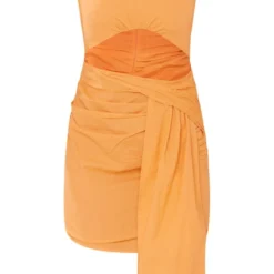 Robe Moulante Drapée Orange Effet Lin Asymétrique à Découpe -Jolie Vêtue Soldes Magasin 2db522fbf525f6b0c70a29d1f5a971829bb4aaa9 cne1370 5