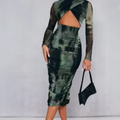 Robe Mi-longue En Mesh Multicolore Imprimé Zèbre Cache-coeur Découpée