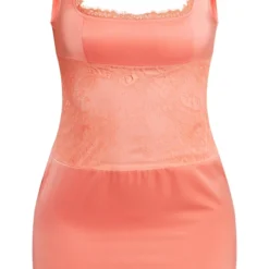 Robe Moulante Satinée Corail à Parties En Dentelle Et Bretelles -Jolie Vêtue Soldes Magasin 2e25e58ea6a65609761d3016c06ff2fde9cbeb68 cne1377 5