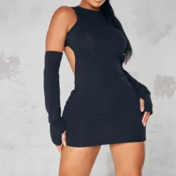 Shape Robe Moulante Côtelée Douce Noire à Dos Découpé Et épaules Dénudées