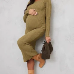 Maternité Robe Moulante De Grossesse Longue En Maille Tricot Kaki à Nouer Derrière -Jolie Vêtue Soldes Magasin 2ea3d93414e3b2f5a54f1c0bd1729c2f961e9381 cnd2820 3