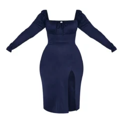 Plus Robe Mi-longue Bleu Marine Nouée Devant à Manches Bouffantes -Jolie Vêtue Soldes Magasin 2eba0387cc31cc54d9e71fe67f2424b5938fd96b cnc2192 5