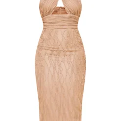 Robe Mi-longue En Jersey Texturé Café Au Lait à Bretelles Croisées Au Cou -Jolie Vêtue Soldes Magasin 2ed5e7cf88e4066c3592b367be05fdc7c8b58fa8 cne2988 5