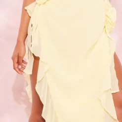 Robe Bustier Longue Jaune Citron Volantée à Fleurs -Jolie Vêtue Soldes Magasin 2ee58373ea317984a5396aca10e0a769dfc483d6 cne2979 4