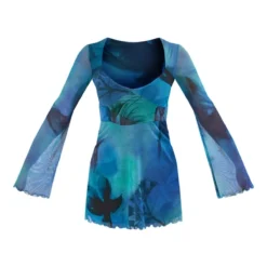 Robe Droite En Mesh Bleu Flou Fleuri à Détail Buste -Jolie Vêtue Soldes Magasin 2ef665be4421a243aff414618a769eeb778ff8e2 cnb1078 5