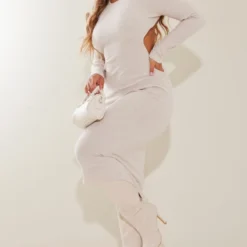 Shape Robe Mi-longue Côtelée Dos Nu Avoine à Manches Longues -Jolie Vêtue Soldes Magasin 2f23a5fbd641a974916dfaaab24325a0758d81cc cnb7630 3