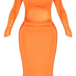 Shape Robe Mi-longue Douce Orange Vif Sans Coutures Découpée Froncée -Jolie Vêtue Soldes Magasin 2f2dc81a2e45c9f73e9adbce40d0e002ce656290 cne0604 5
