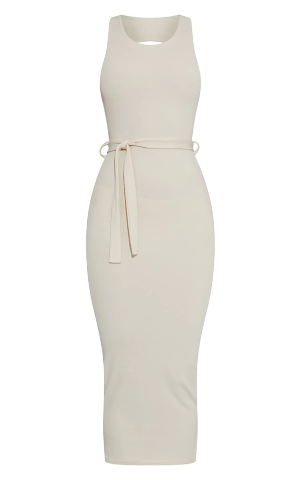 Robe Longue Crème Côtelée à Dos Ouvert Et Lien Taille 7 Robe Longue Crème Côtelée à Dos Ouvert Et Lien Taille – Image 5