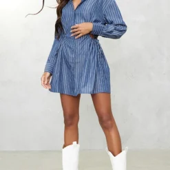 Robe Chemise Bleu Foncé à Taille Froncée Et Découpée -Jolie Vêtue Soldes Magasin 2f788b3ea47762ae7029c5b73e0abb9fed10ce94 cnd4048 3