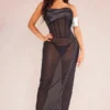 Shape Robe Longue En Mesh Noir à Détail Agrafes Et Oeillets