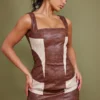 Robe Moulante En Similicuir Marron à Parties Contrastantes -Jolie Vêtue Soldes Magasin 2fe0d5df97e5ee9207b33c232f60f22f0f5a394f cnc8302 1