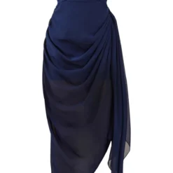 Robe Mi-longue En Mousseline De Soie Plissée Bleu Marine Transparente à Corset -Jolie Vêtue Soldes Magasin 2feb73c8a28d90d84e73ffccf798d75a3fe69b0e cnb7979 5