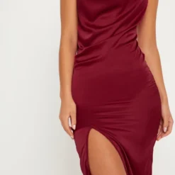 Robe Mi-longue Satinée Bordeaux à Col Bénitier -Jolie Vêtue Soldes Magasin 3007b370efb1a70e08fde87c49a05ef9c1e54d19 clz1361 5