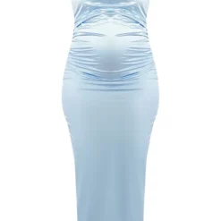 Maternité Robe Longue De Grossesse Satinée Bleu Ciel à Col Montant -Jolie Vêtue Soldes Magasin 302525c24264af21f4efe3df692e0e36270e212f cnd3229 5