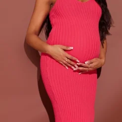 Maternité Robe De Grossesse Mi-longue En Maille Tricot Rose Vif Côtelée -Jolie Vêtue Soldes Magasin 3033b2a55b5cc3f873509331b1a29aaf7afdd87c cmv9471 5