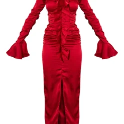 Robe Longue Froncée Rouge à Manches Longues Et Volants -Jolie Vêtue Soldes Magasin 3060ced858c13648e051c34863ae30879972785a cnc3031 5