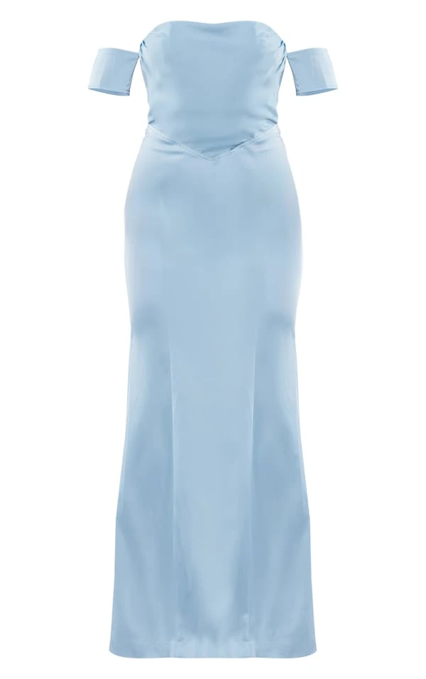 Robe-corset Longue Bleu Cendré à Dos Nu Découpé Et Col Bardot 7 Robe-corset Longue Bleu Cendré à Dos Nu Découpé Et Col Bardot – Image 5