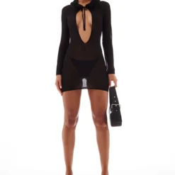 Mini Robe En Maille Tricot Transparente Noire à Col En Fausse Fourrure -Jolie Vêtue Soldes Magasin 30bbd1ce909ae4a1173decaf058b9fb74f99d9f6 cnb8430 3