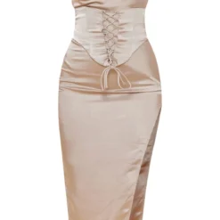 Robe Corset Mi-longue Satinée Champagne à Col Bénitier Et Lacets -Jolie Vêtue Soldes Magasin 30c63dab4f79ab24a9d2efafdc3360b07e97819e cnd2046 5